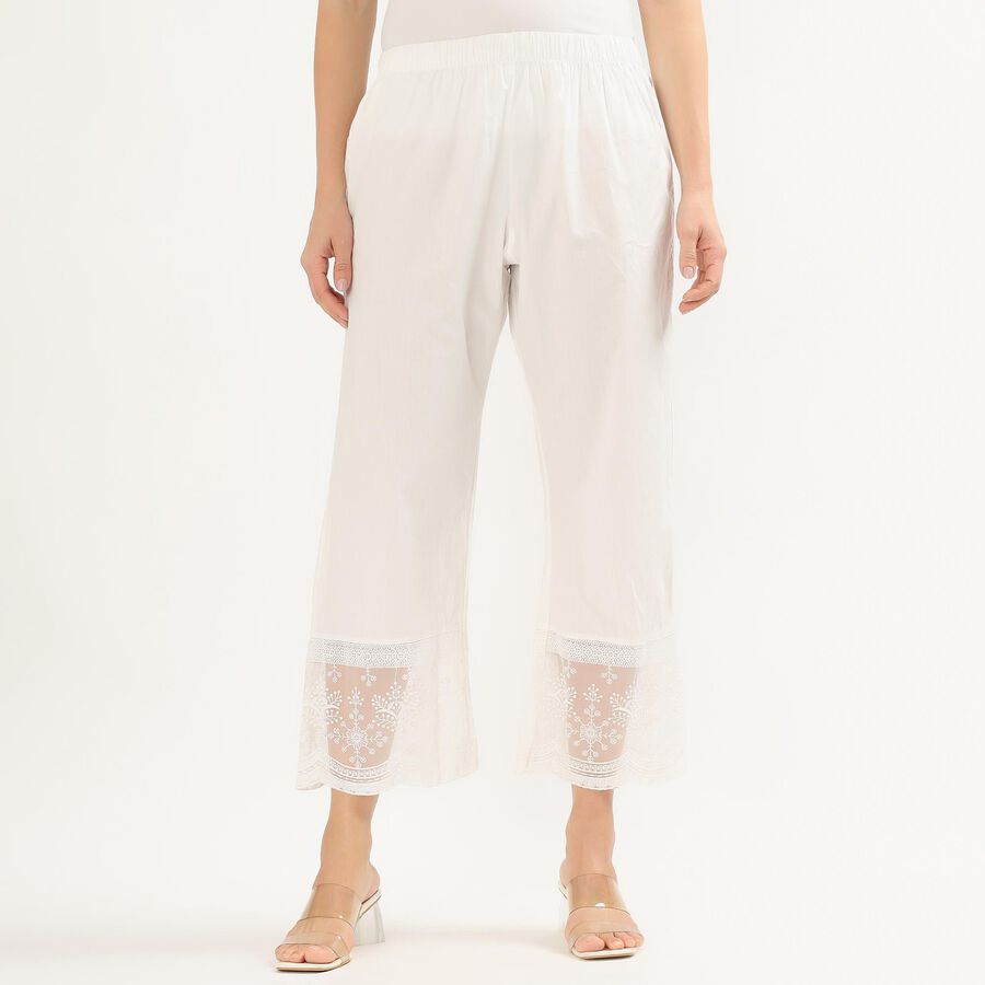 Women's Cotton Regular-Fit Palazzos, Off White, large