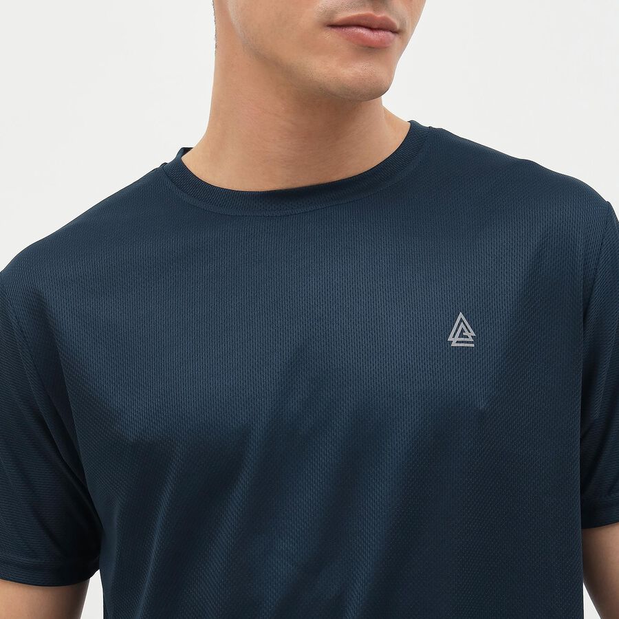 Men's Deep Navy Blue Crew Neck Athleisure T-Shirt, टील ब्लू, large image number null