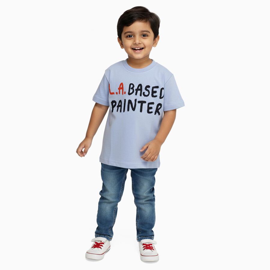 Boys Light Blue Round Neck Casual T-Shirt, हल्का नीला, large image number null