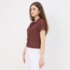 Women's Dark Chocolate Brown High Neck Minimalist Shirt, Brown, small