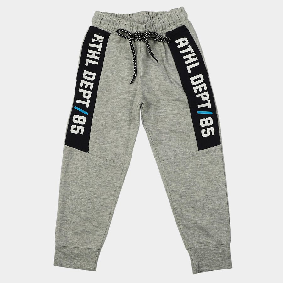 Boys Grey Jogger Typography Printed Pyjama, Melange Light Grey, large