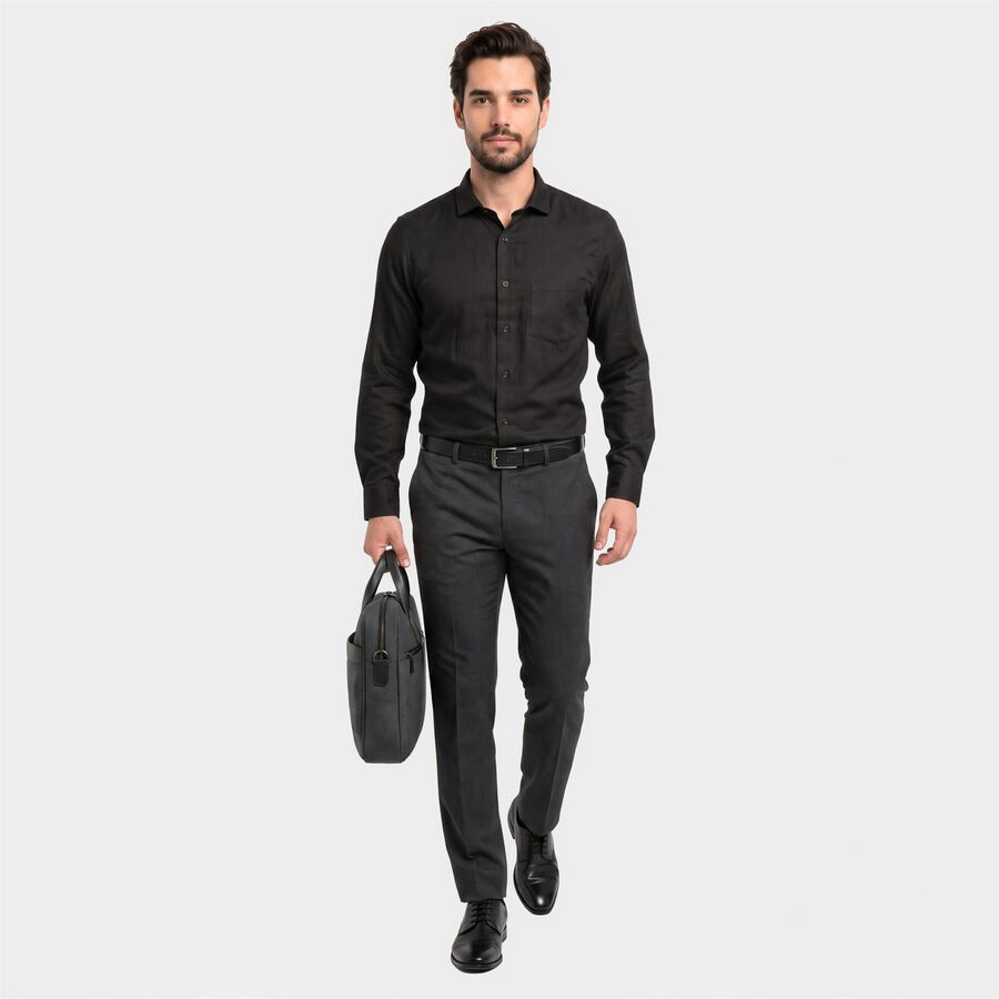 Men Black Regular Fit Formal Shirt, Black, large