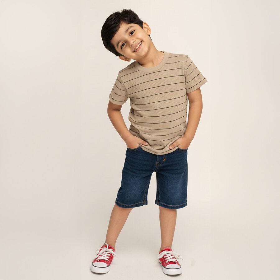 Boys Muted Beige Crew Neck Casual T-Shirt, Beige, large