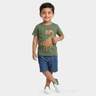 Boys Olive Green 100% Cotton Round Neck Graphic Print Baba Suit, Olive, small