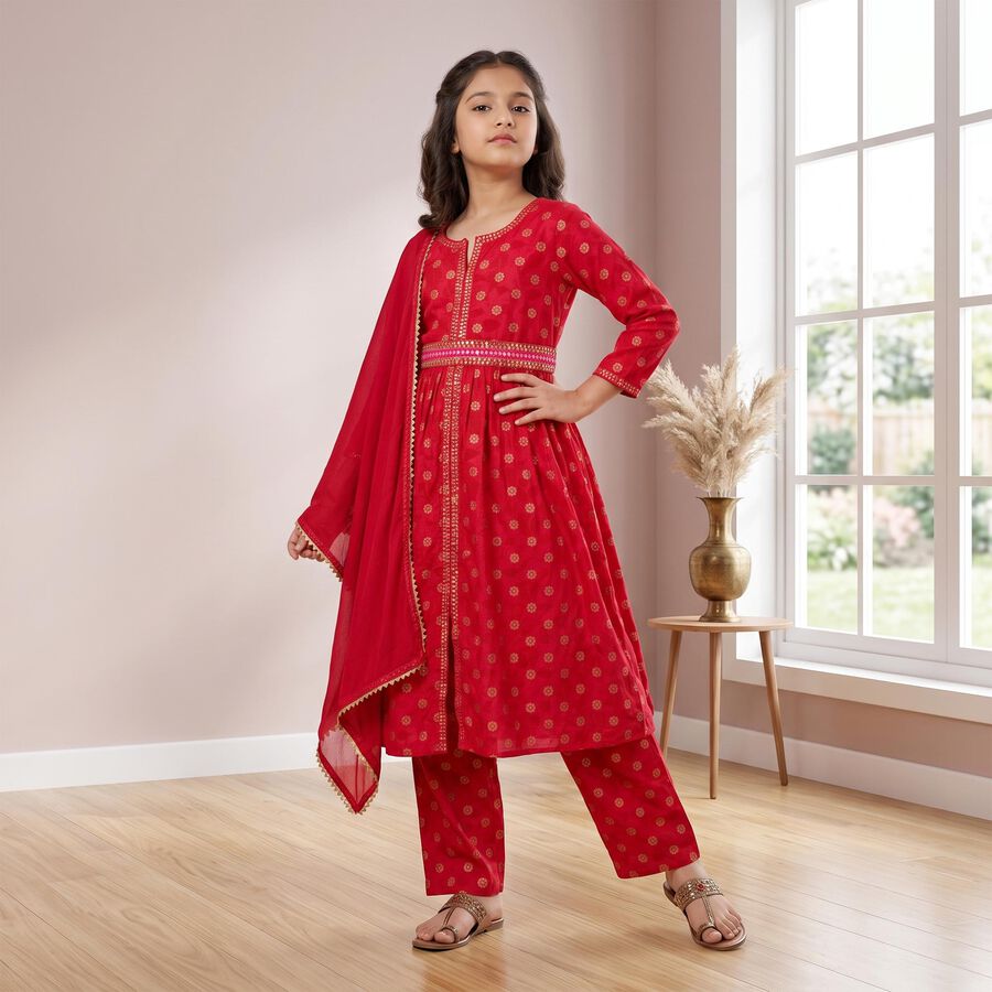Girls' Wine Fusion Set with Dupatta Upper and Bottom Set, Wine, large