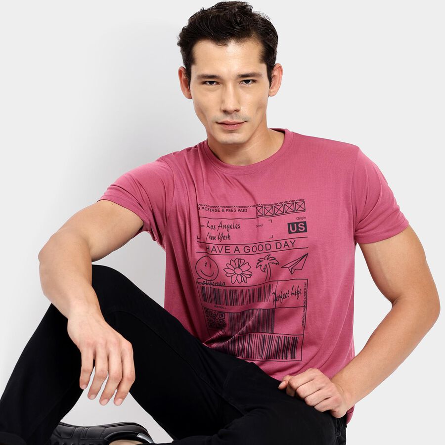 Men's Round Neck Half Sleeves T-Shirt, हल्का गुलाबी, large image number null