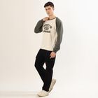 Men's White and Olive Green Crew Neck Casual Sweatshirt, Off White, small image number null
