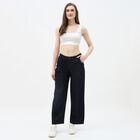 Women's Cotton Blend Regular Fit Trousers, काला, small