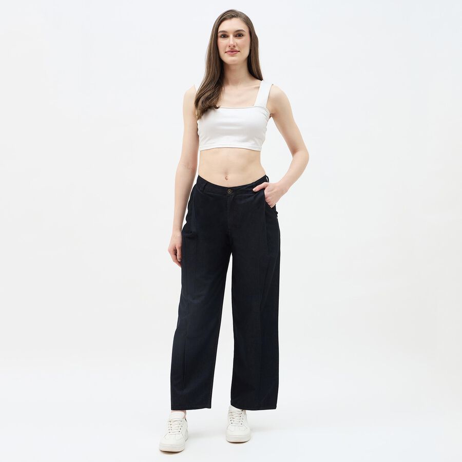 Women's Cotton Blend Regular Fit Trousers, काला, large