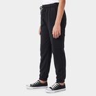 Girls Black Jogger Fit Solid Cargo Pocket Pyjama, Black, small