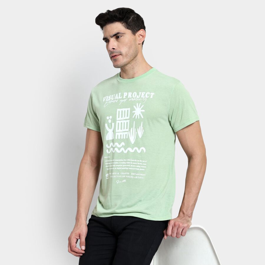 Men's Round Neck Half Sleeves T-Shirt, Light Green, large image number null