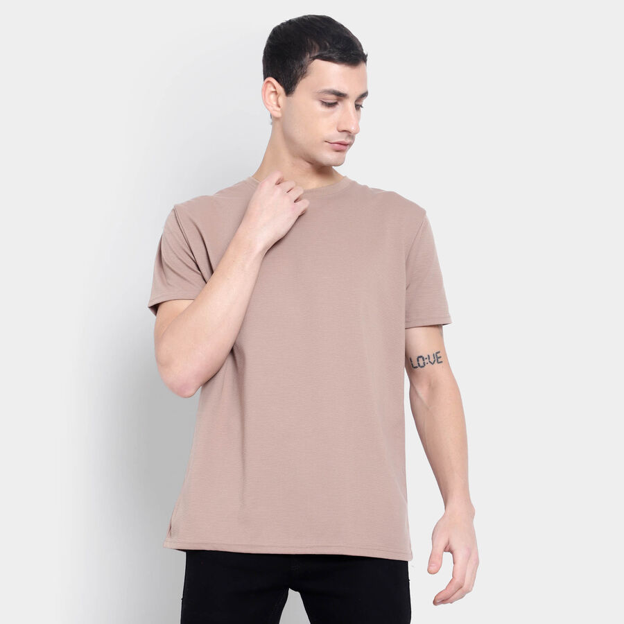 Solid Round Neck T-Shirt, Beige, large image number null