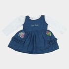 Infants' Blue Fit and Flare Embroidered Frock, गहरा नीला, small