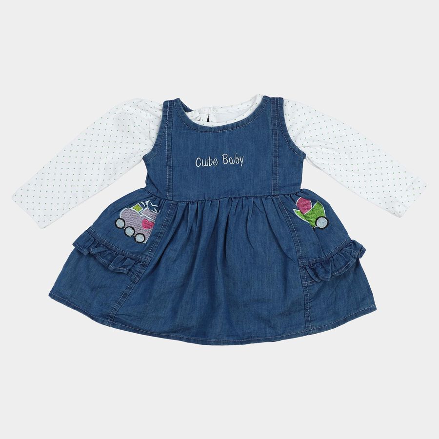 Infants' Blue Fit and Flare Embroidered Frock, गहरा नीला, large
