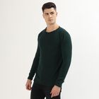 Men's Dark Forest Green Crew Neck Slim Fit Pullover, गहरा हरा, small image number null