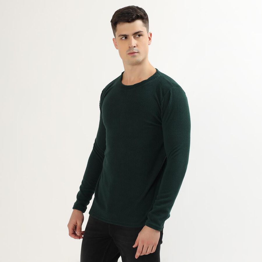 Men's Dark Forest Green Crew Neck Slim Fit Pullover, गहरा हरा, large image number null