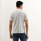 Men's White Polo Neck Textured T-Shirt, White, small