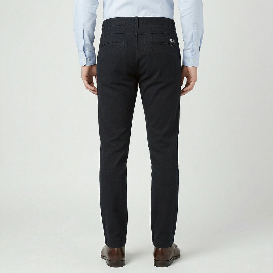 Men's Black Slim Fit Casual Trousers, काला, large
