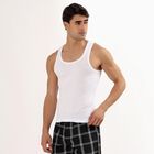 Boys' Bright White Cotton Round Neck Sleeveless Vest, White, small image number null