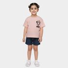 Girls' Pink Cotton Round Neck Minnie Mouse Printed T-Shirt, हल्का गुलाबी, small