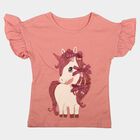Girls Pink Cotton Round Neck Regular T-Shirt, हल्का गुलाबी, small