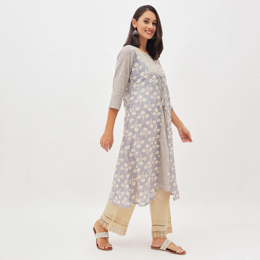 Women's Light Lavender Gray Cotton Square Neck Embroidered Kurta, Light Grey, large image number null