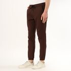 Men's Deep Chocolate Brown Slim Fit Jogger Trousers, भूरा, small