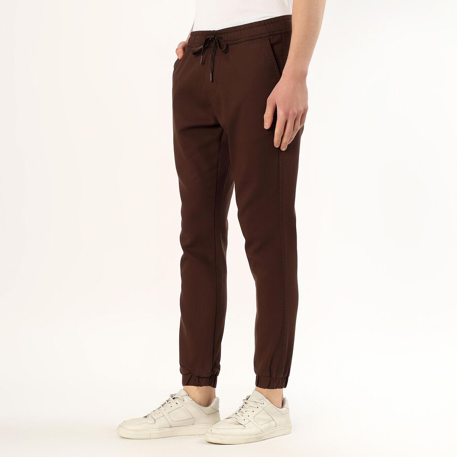 Men's Deep Chocolate Brown Slim Fit Jogger Trousers, भूरा, large