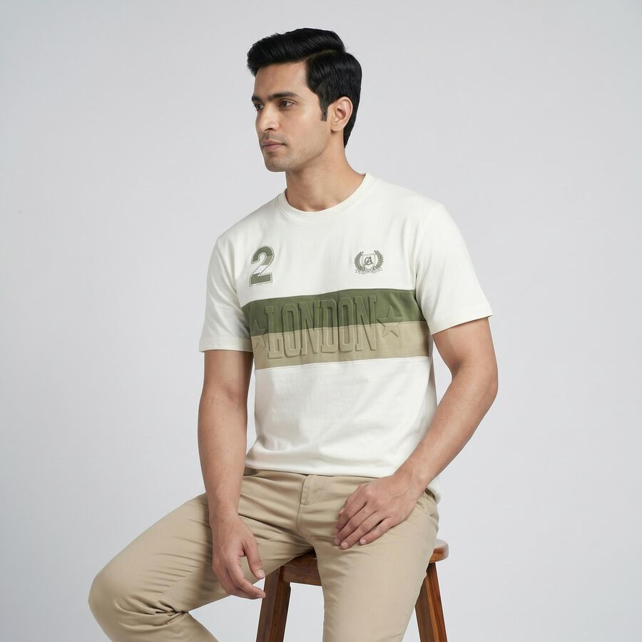 Men's Light Green Round Neck Casual T-Shirt, हल्का हरा, large