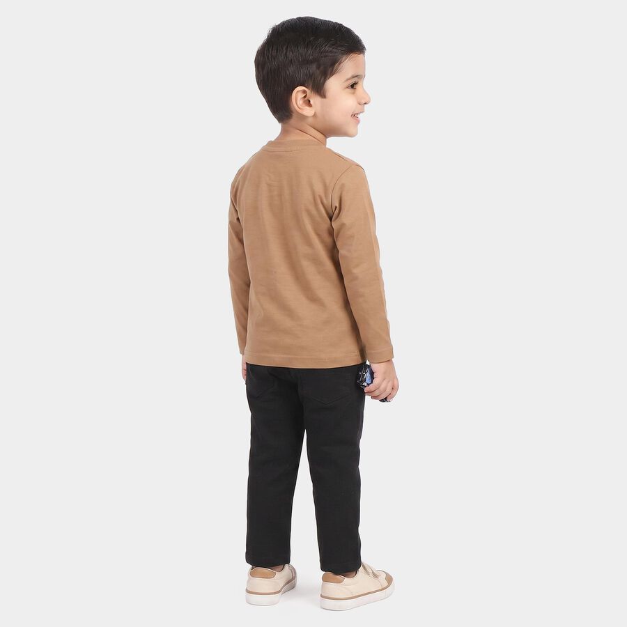 Boys' Brown Crew Neck Graphic Print Baba Suit, Brown, large
