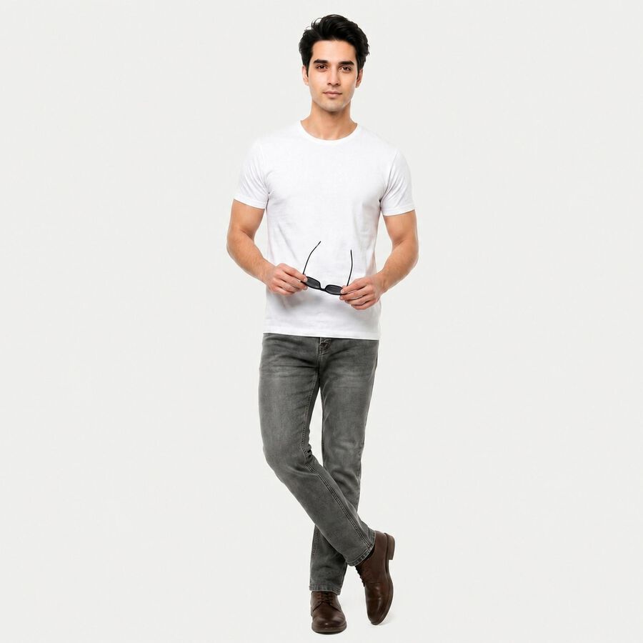 Men's Dark Grey Slim Fit Washed Jeans, Dark Grey, large