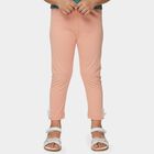 Girls' Coral Ankle-Length Bow Accent Cotton Blend Legging, Coral, small