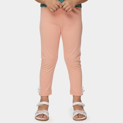 Girls' Coral Ankle-Length Bow Accent Cotton Blend Legging