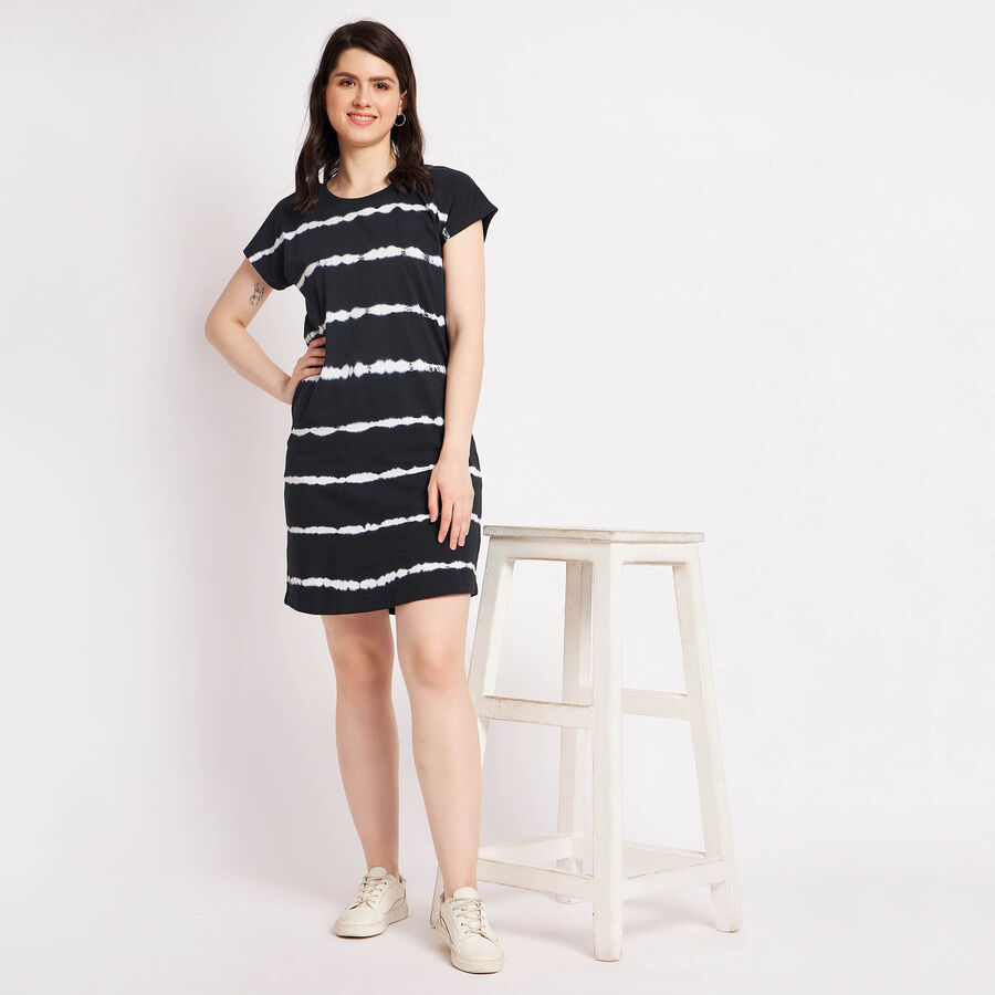 Cotton Stripes Dress, काला, large image number null