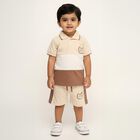 Infants' Beige Cotton Polo Neck Cartoon Patch Baba Suit, Beige, small image number null
