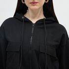 Women's Jet Black Hooded Relaxed Fit Sweatshirt, काला, small image number null