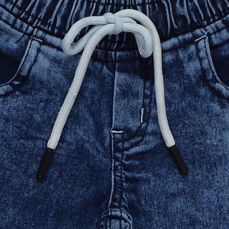 Boys' Blue Jogger Fit Printed Jeans, गहरा नीला, large