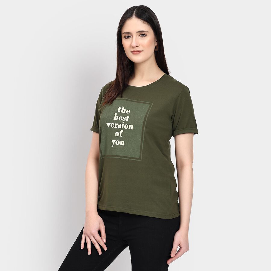 Ladies' Round Neck T-Shirt , Olive, large
