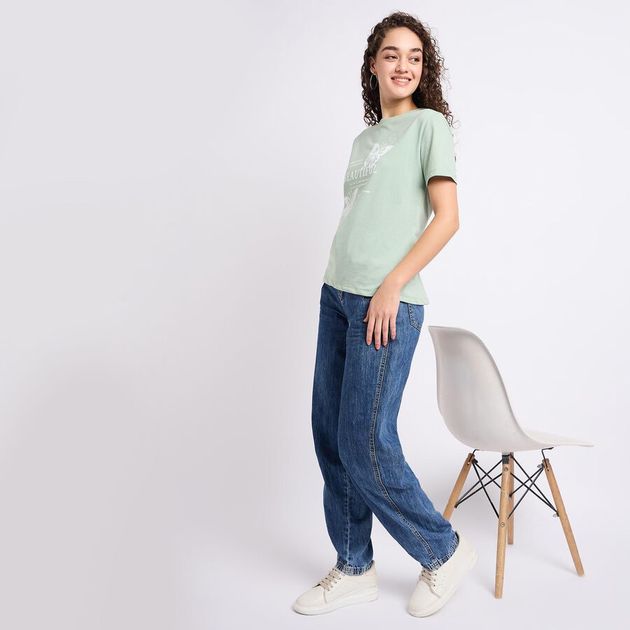 Ladies' Round Neck T-Shirt , हल्का हरा, large