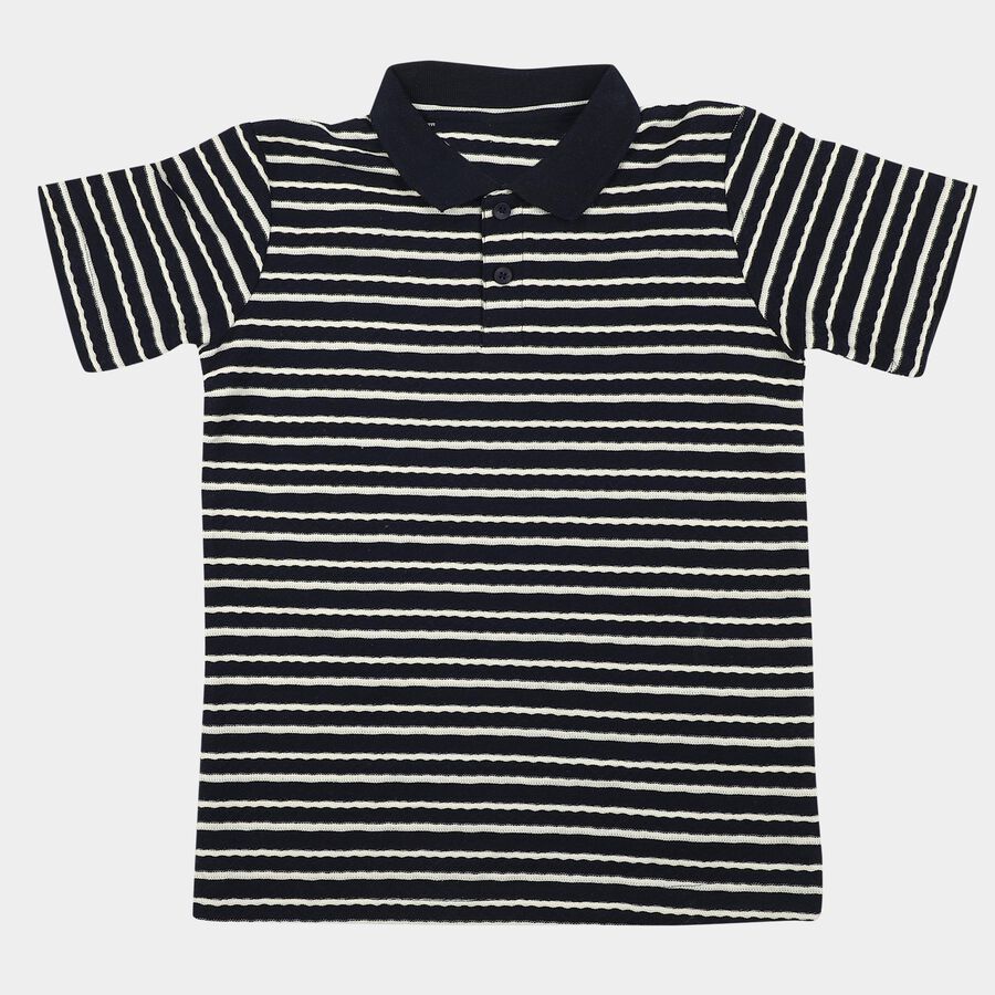 Boys Navy Blue Crew Neck Casual Boys T-Shirt, नेवी ब्लू, large