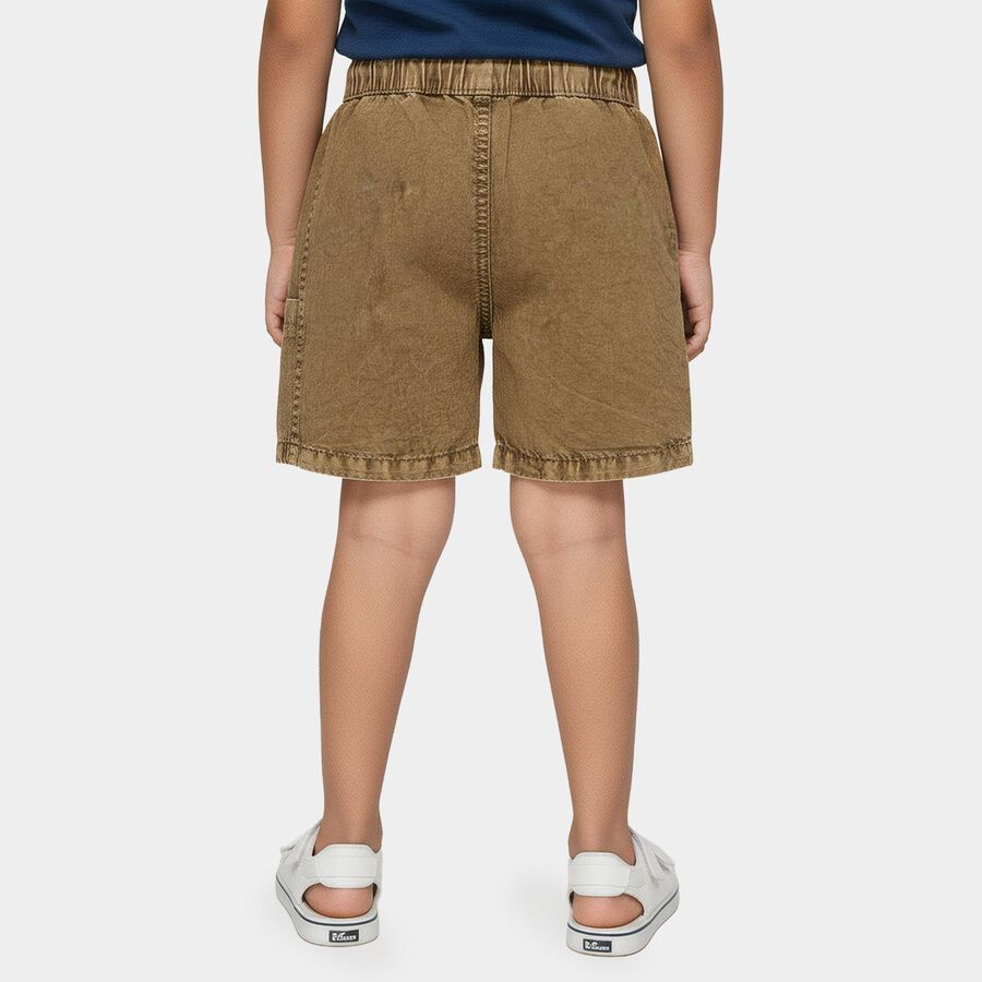 Boys' Brown Cotton Elastic Waist Bermuda Shorts, Khaki, large