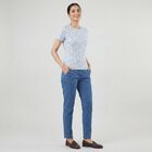 Women's Blue Cotton Blend Round Neck Casual T-Shirt, Blue, small