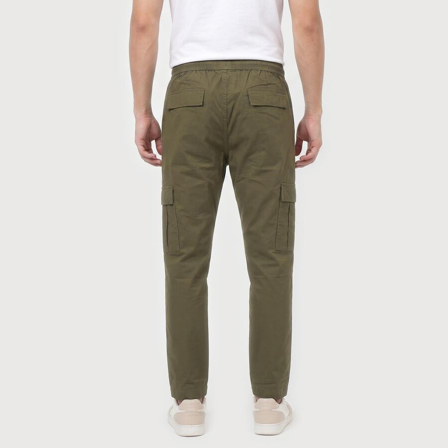 Men's Olive Green Slim Fit Cargo Trousers, Olive, large