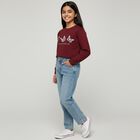 Girls Deep Burgundy Crew Neck Casual Sweatshirt, Wine, small image number null