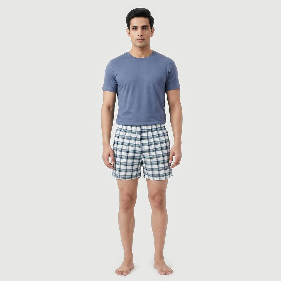 Men's White Relaxed Fit Checked Boxers, सफ़ेद, large