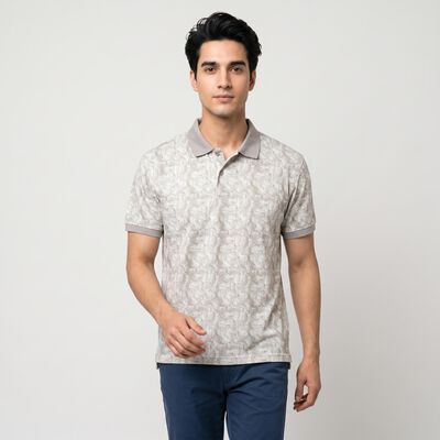 Men's Grey Cotton Polo Neck Polo T-Shirt