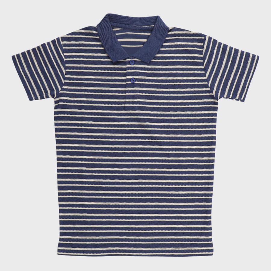 Boys Deep Midnight Navy Blue Crew Neck Casual Half Sleeve T-Shirt, Navy Blue, large