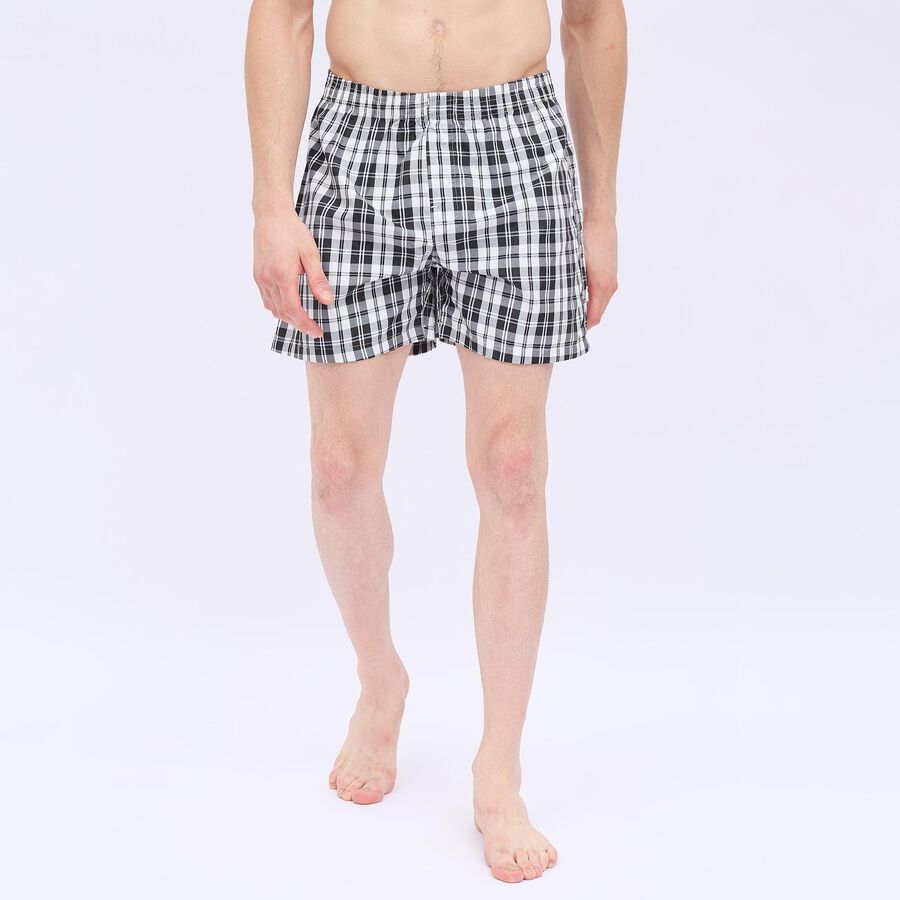 Men's Black And White Checked Elastic Waist Boxers, Black, large image number null