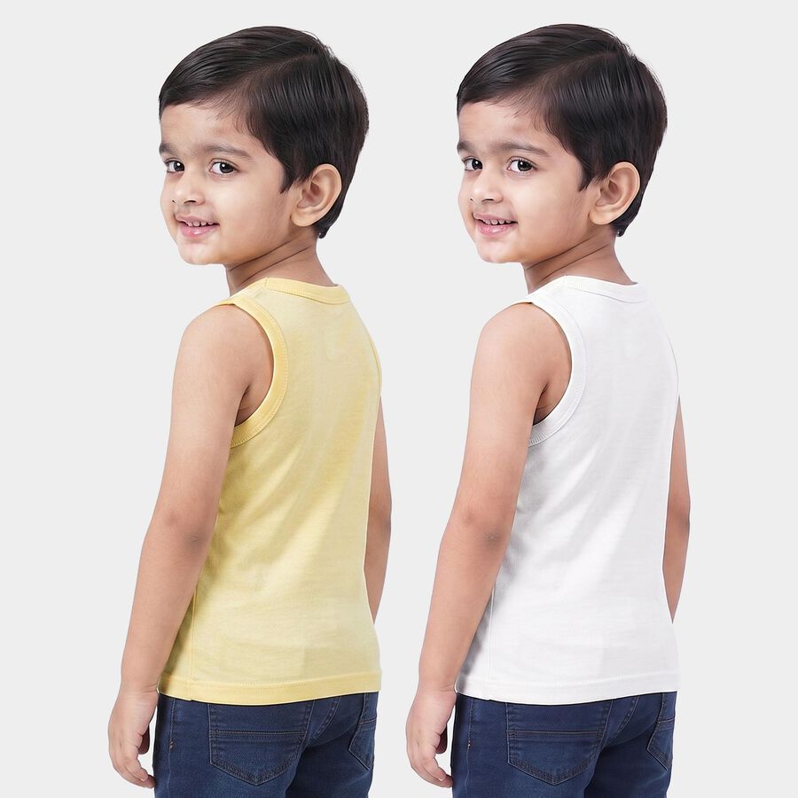 Boys Yellow Cotton Round Neck Vest, Yellow, large