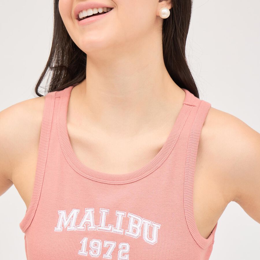 Women's Muted Pink Round Neck Crop Top, Pink, large image number null